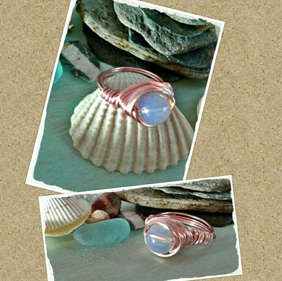 OPALITE & COPPER WIRE WRAP RING - Picture 5 of 6